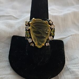 Huge Laser Carved Natural 35ct Unenhanced Lemon Quartz Cocktail Ring Size 8 🤗💎